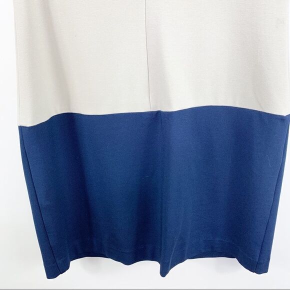 Trina Turk Leatrice Taupe Navy Color-block Sheath Dress w/Pockets Keyhole Neck - Picture 11 of 13